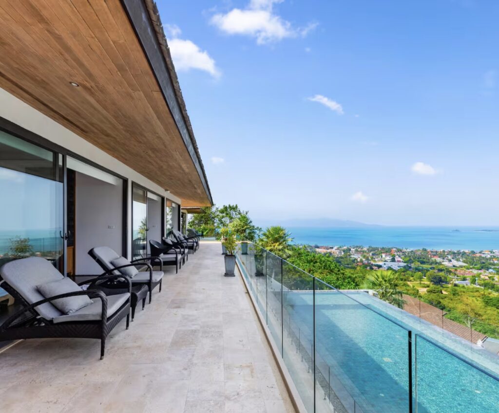 luxury holiday let terrace with scenic countryside views